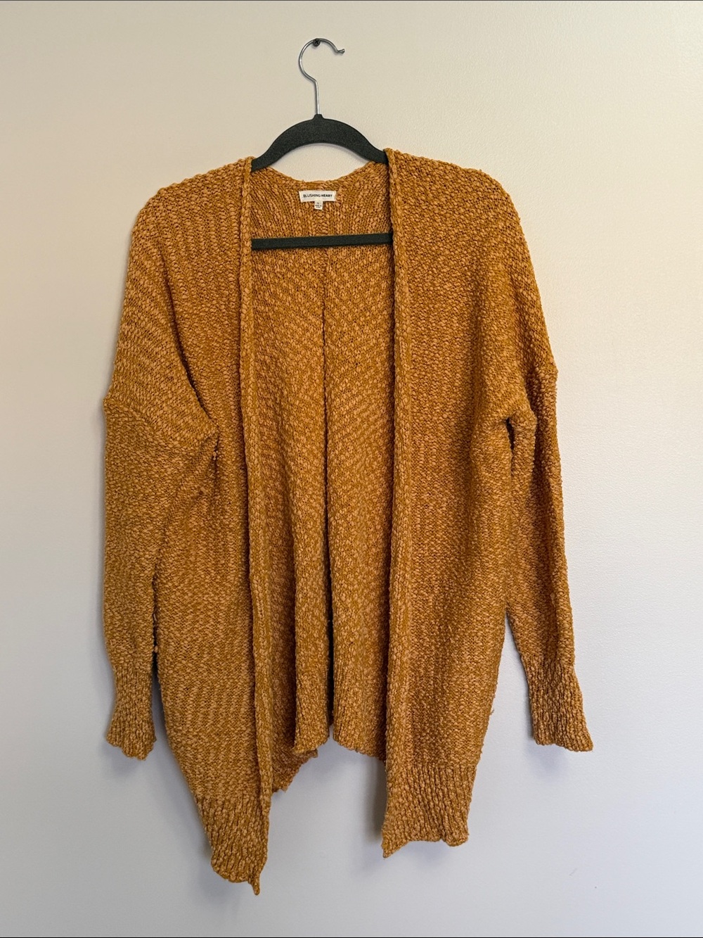 Open-Front Mustard Knit Cardigan - Casual Draped Style